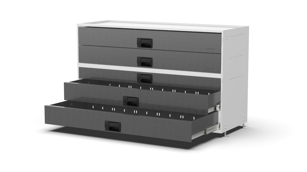 Service Body & Van Drawer Unit – 5 Mixed-Depth Drawers – 49.5″W × 29.3″H × 18″D