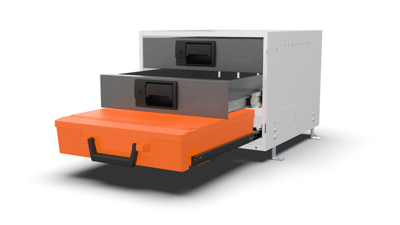 RCKIT40/5 cargo drawer's front view with drawers out