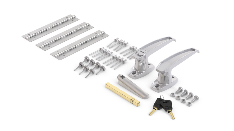 Universal RolaCase Van Partition Swing Door Hinge & Lock Conversion Kit