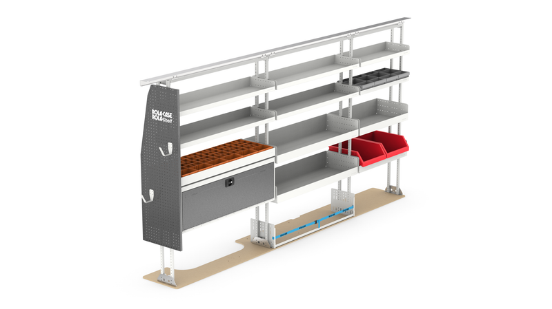 137" Driver Side Van Shelving & Bin Storage System for General Trades