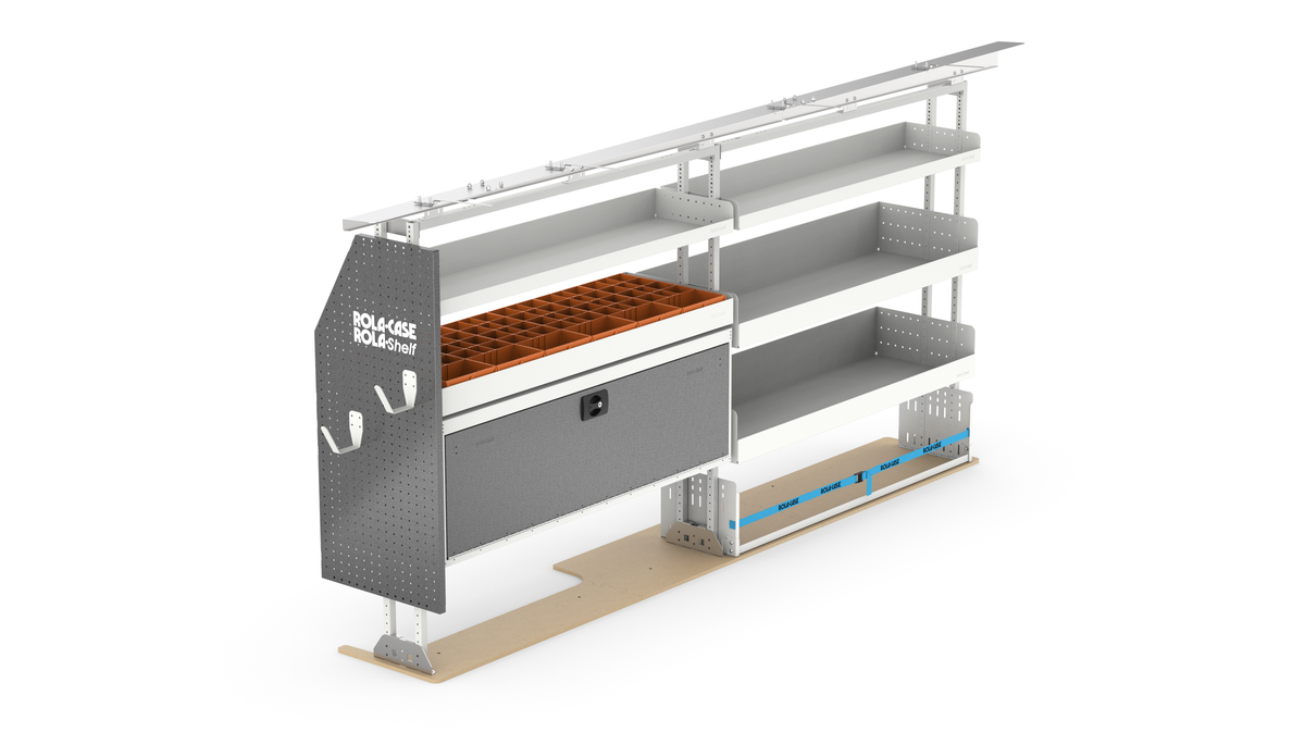 103" Driver Side Electrician Van Shelving Package | Wire & Tool Storage