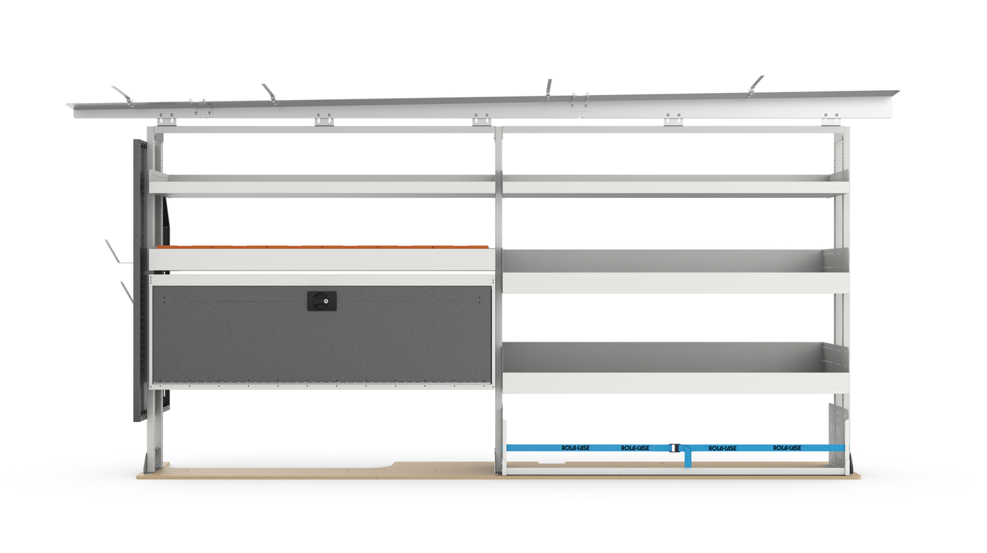 103" Driver Side Electrician Van Shelving Package | Wire & Tool Storage