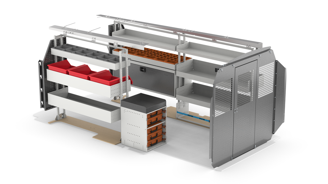 148" WB Electrician Van Shelving Package – Ford Transit Low Roof