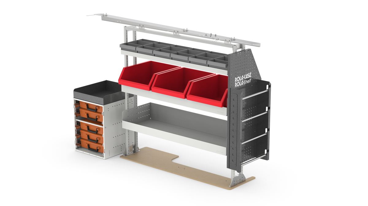 52" Passenger Side Electrician Van Shelving Package | Wire & Tool Storage