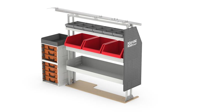 52" Passenger Side General Van Shelving with Bin Storage | Contractor Setup