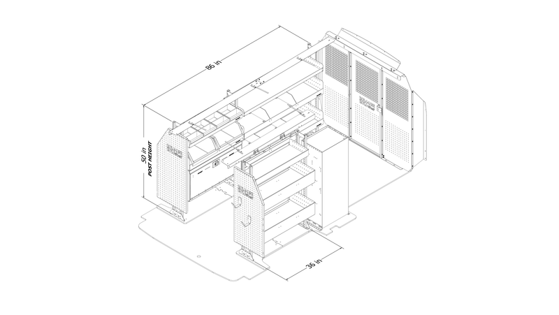 130" WB HVAC Van Shelving Package + Bulkhead - Ford Transit Low Roof