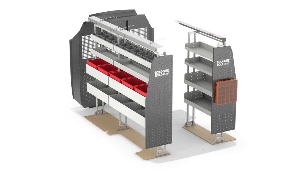 130" WB Most Popular Van Shelving Package + Bulkhead - Ford Transit Mid Roof