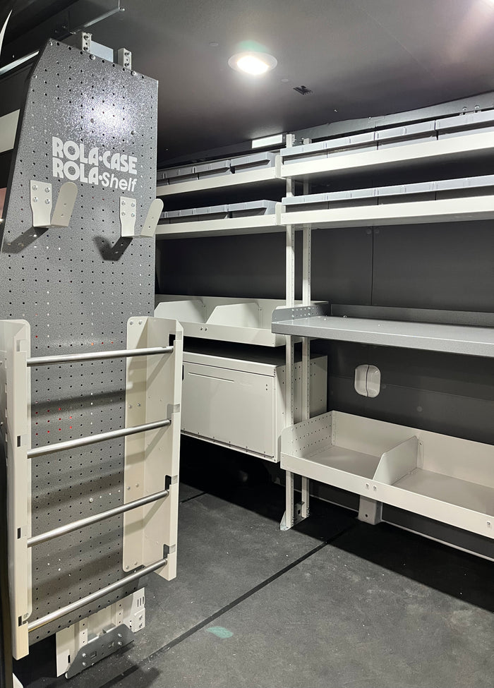 RolaCase van shelving end panel wire spool rack hooks