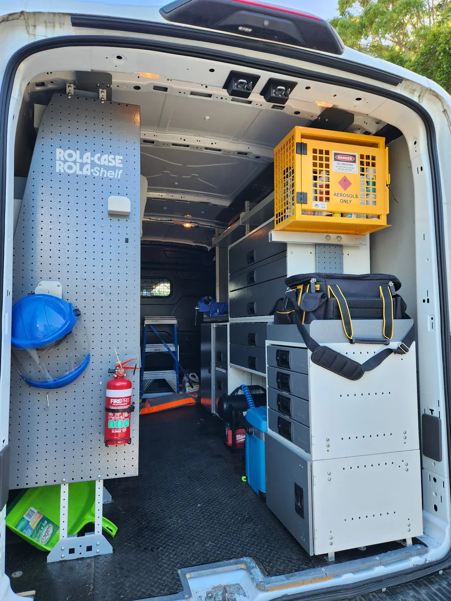 RolaCase van shelving for Electrician Van Fitout
